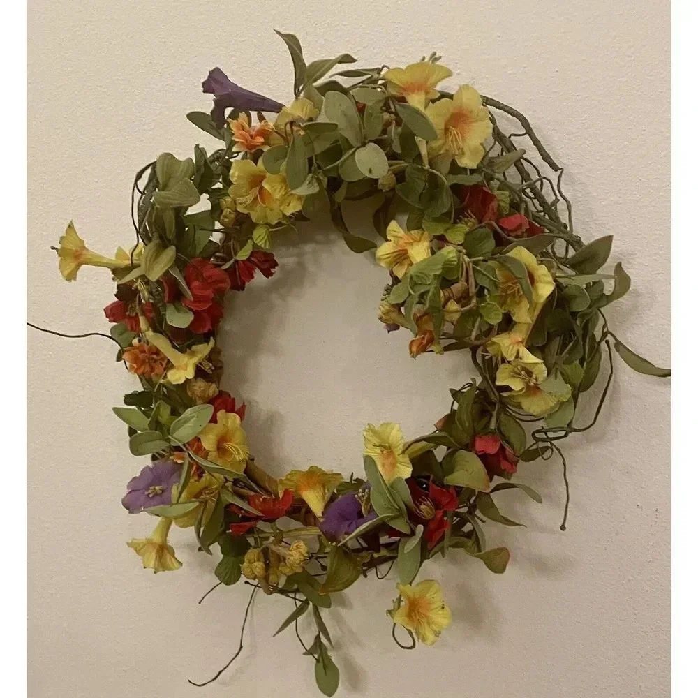 15” Artificial Spring Summer Mixed Flower And‎ Leaves Wreath
